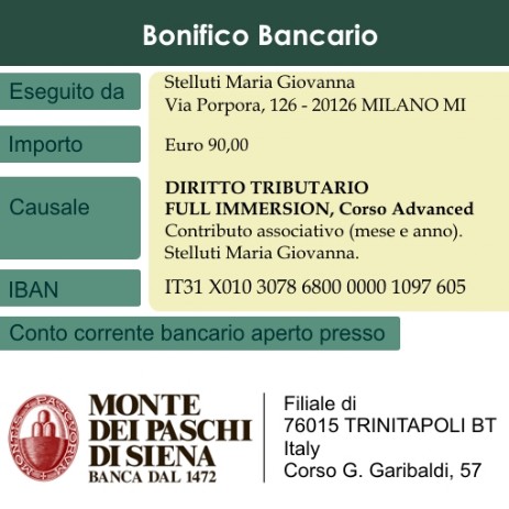 Diritto Tributario bonifico bancario corso Advanced